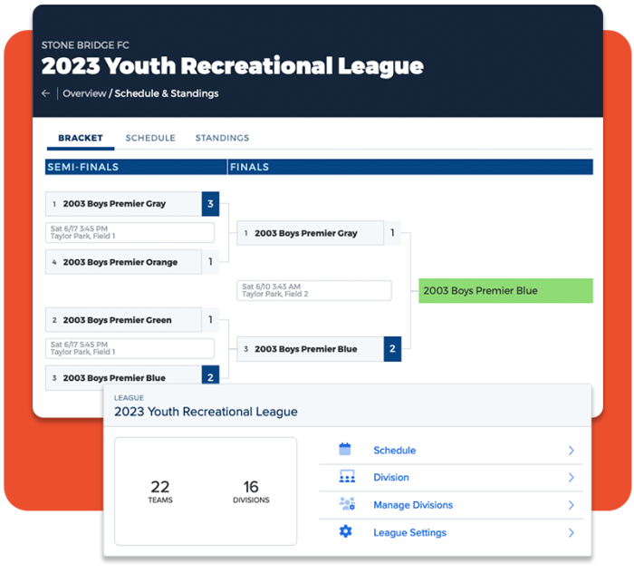Tournament & league manager: brackets, schedules